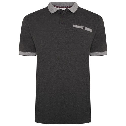 KAM Pique Jacquard Polo Shirt Charcoal Marl